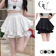 Women's short flared skirt with layered ruffles and drawstring waist, cute Korean style GU STORE