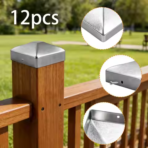 Silver Fence Post Cap Set Zinc Steel Pyramid Style Easy Install for 7x7cm Fencing Outdoor Deck Colum