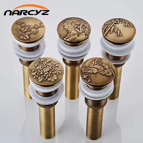 Brass Antique Carving washbasin downpipe vintage washbasin bounce downpipe European-style Basin down