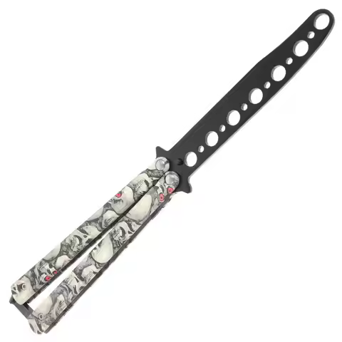 Foldable Butterfly Knife Ghost Head Butterfly Knife Transformable Blunt Balisong Pocket Trainer Surv