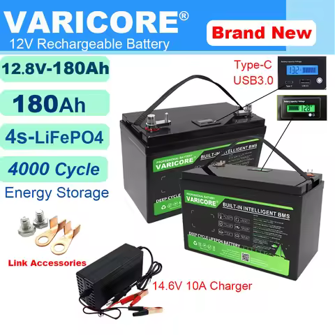 12.8V 180AH LiFePO4 Battery 12V 4s Lithium Batteries USB 3.0 Type-C Output For Campers Golf Cart Off