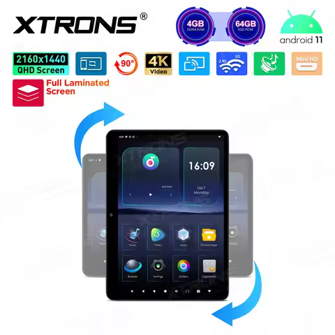 XTRONS 14'' 4+64GB Android Car Headrest Monitor 2160x1440 Res G+G Touch Screen Support UHD 4K Video 