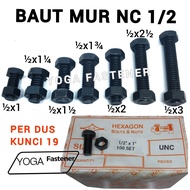 1 Box of NC bolts and nuts UNC/ 1/2 HEX black key 19 length 1 (2.5cm) inches to 6 inches (15 cm).