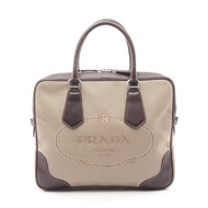 【二手】Prada PRADA 手提包 米色/ブラウン帆布皮革提花 Logo 公事包 女士二手 B