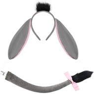 2Pcs Donkey Costume Set Include Donkey Ears Headband and Tail for Halloween Party Dress Up