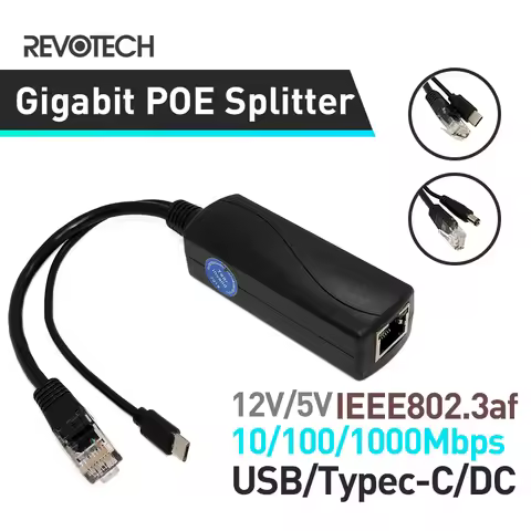 Revotech Gigabit PoE Splitter Micro USB/Type-C/DC IEEE 802.3af 10/100/1000Mbps Power over Ethernet f
