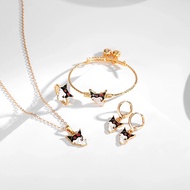 8 ️ ⃣ Children's Jewelry Set Copper Gold-Plated Butterfly Cherry kt Cat Ring Necklace Earrings Brace