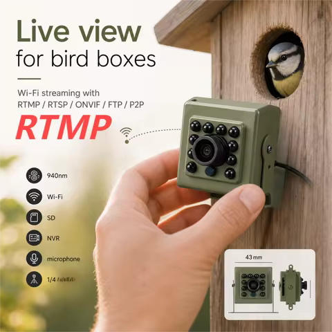 Green Wifi Bird Box Camera Kit RTMP Live Audio 4K 8MP IR CUT Night Vision RTSP FTP Mini IP IPC Pet N