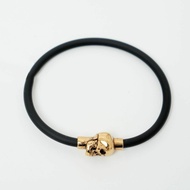 Alexander McQueen Rubber Cord Skull Bracelet Black Ghw 100% Original