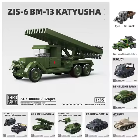 ZIS-6 BM-13 Katyusha Ww2 Military Tank World War II Building Blocks 1:35 Bricks Collection Model Edu