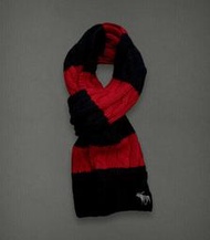 Abercrombie&amp;Fitch(A&amp;F) 男 Cable Knit Scarf 藍紅條紋 圍巾 現貨在台