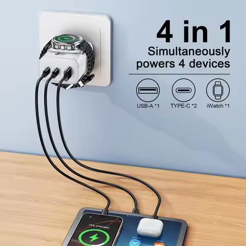 Oatsbasf 4 in 1 Magnetic Wireless Charger for Galaxy Watch 2 * Type-C + 1 * USB-A Ports Wall Charger