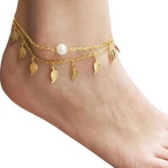 SSA Korean Gold Delicate Leaves Gold Charm Anklet Bracelet Beach Foot Jewelry AJ8 BB11