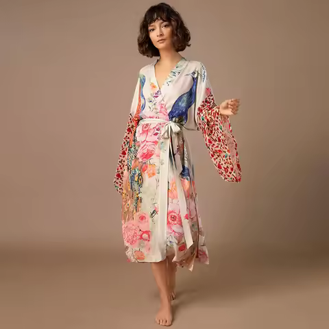 European and American Retro Loose-Fitting Plus-Size Mid-Length Kimono Cardigan Summer Beach Sun Prot