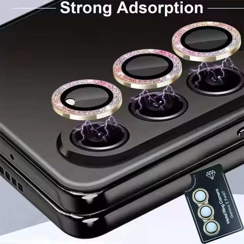 Glitter Camera Lens Protector for Samsung Galaxy Z Fold 7 Metal Ring Lens Tempered Glass on Galaxy Z