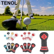 TENOL 4x Golf Cover Golf Club Headcover PU Leather Embroidery with Numbers for Driver Woods Fairway 