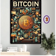 HIASAN DINDING KAYU Poster Crypto Mania Photo Wall Hanging Frame Block Wood Frame 3D A3 Size 47x31