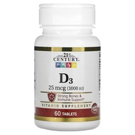 21st Century, D3, 25 mcg (1,000 IU), 60 Tablets Strong Bones & Immune Support Vitamin Supplement
