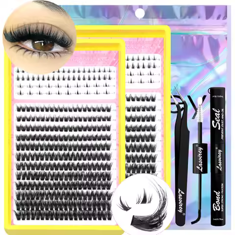 LASVIREY DIY Lashes Clusters Kit Fluffy Cluster Eyelashes&Bottom Lashes Natural Thick Mixed Tray Ind