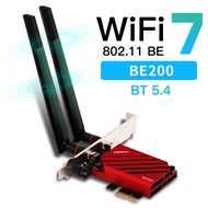 Fenvi WiFi 7 FV-BE8800 BE200 Pcie ตัวรับสัญญาณ WiFi บลูทูธ5.4 Tri-Band 2.4G/5G/6GHz 802.11be การ์ด W