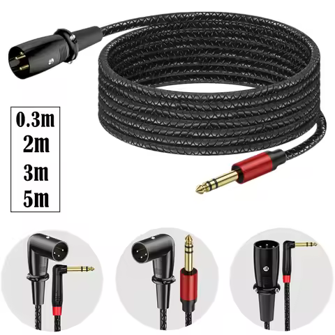 90 Right Angle 3pin Xlr Male 1/4 6.35mm Trs Balanced Braided Mic Cable Gold Plug Low Noise Hifi For 
