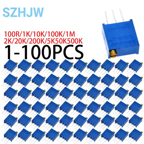 1-100PCS 3296 potentiometer Kit High Precision 3296W Variable Resistor 100R -1M 200R 500R 1k 2k 5K 1