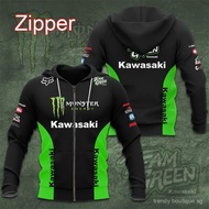 Kawasaki Racing Team 3D Printing Men's Zipper Hoodie Motorcycle Racing Oversized Sweatshirt Jacket J