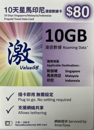 數碼通 - ValueGB 激 【星馬印尼】星加坡 馬來西亞 印尼 10日 10GB 數據卡/電話卡/sim卡