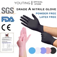 SG Pure Nitrile Gloves, Latex Free, Powder Free, Textured, Disposable, Food Safe black pink blue