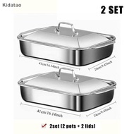 Kidatao Stainless Steel Deep Baking Pan Set 2PCS 16x9 Inch With Lids Dish Tray For Pasta Fish Oven R
