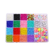 Hộp 24 Hạt Gạo Thủy Tinh Bộ Hạt Chữ Cái Bảng Chữ Cái Hạt Hình Ngôi Sao Trái Tim Hạt Charm Hạt Đệm Ch
