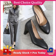 BCQ Black Heels For Women Work Leather Shoes Women Heels For Women Murah Heels Hitam Kasut Heels Per