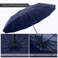 【AiBi Home】-3X 12 Ribs Windproof Travel Umbrella with PTFE Canopy, Lengthened Handle with Auto Open Close Button,(Blue)