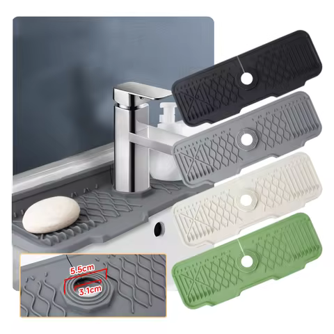 Non-slip silicone kitchen drain mat, suitable for modern sink dishwashing and food prep trays. Durab