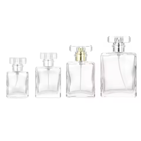 8pcs Perfume Refill Bottle Acrylic Lid Crimp Pump Atomizer Fragrance Flat Squaer Clear Glass 30ML 50
