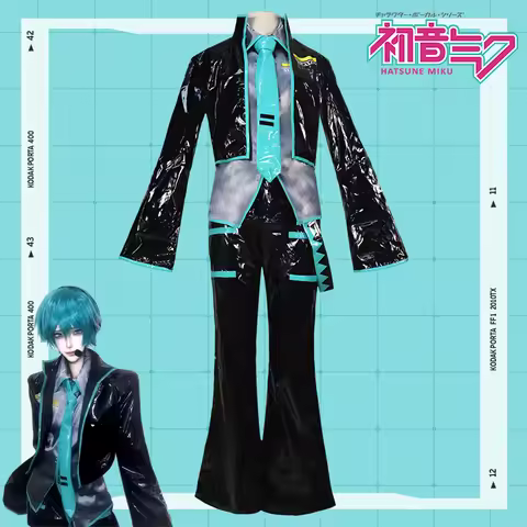 Mikuo Anime Male Cosplay Costume Green Color Customizable Full Set with Black Jacket Green Wig Any S