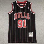 XY เสื้อกีฬาแขนกุด ลายทาง NBA Jersey Chicago Bulls No.91 Rodman สีดํา พลัสไซซ์ สําหรับผู้ชาย และผู้ห