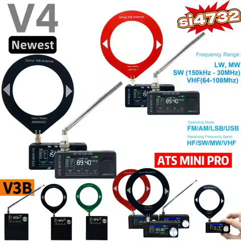 AMNVOLT V4 ATS MINI Radio 1.9inch IPS Screen Si4732 DSP Radio AM FM Receiver