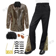 Hot Sale 2025 Disco-Inspired Men's Retro Long-Sleeve Shirt and Trousers Stage Performance Outfit