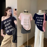 [WGWE 3 Days Shipping From Taiwan] Korean Version Oblique Shoulder Letter Printing Short Sleeve T-Sh