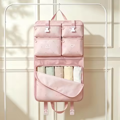 Hanging Travel Storage Bag Foldable 7-in-1 Luggage Organizer Waterproof Packing Cube 7 Pockets Troll