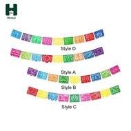 [Homyl] Mexican Party Banner Fiesta Hanging Banner Colorful 9 Patterns 15 Feet Long Bunting Mexican 