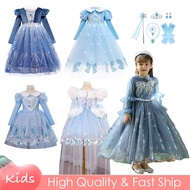 Frozen Elsa Cosplay Costume Long Sleeve Princess Dress For Baby Girl Pink Blue Gown For Kids Halloween Christmas Outfits