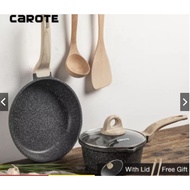 Carote Essential Woody Non Stick Cookware Set Frying Pan 20CM + Saucepan 16CM with Lid Combo Set Spo