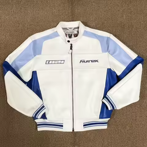 Avirex Authentic real leather jacket High quality white sheepskin jacket for men women Varsity lette