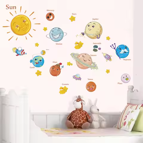 3D Cartoon eight planets luminous wall stickers PVC waterproof planetary fluorescent stickers Childr