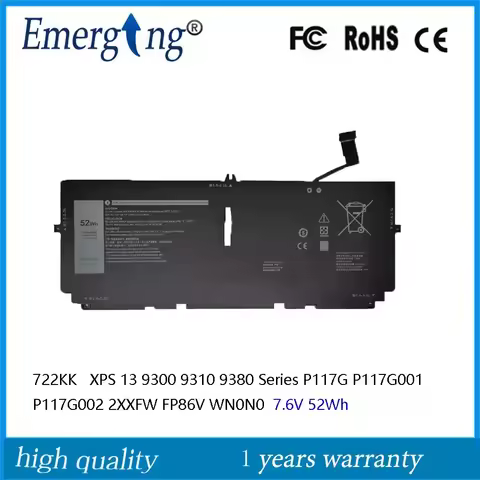 722KK Laptop Battery For Dell XPS 13 9300 9310 9380 Series P117G P117G001 P117G002 2XXFW FP86V WN0N0