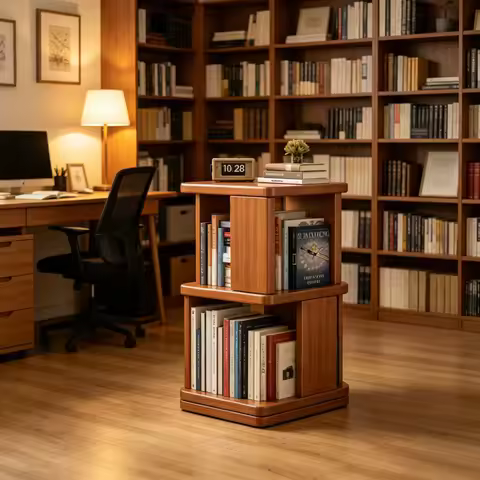 Rotating Solid Wood Bookshelf Floor Shelf Picture Book Rack Living Room Shelf Wall Cabinet Children'