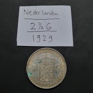 Uang / Koin Kuno – 2 1/2 Gulden / 1929 / Nederlanden