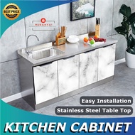 Kabinet Dapur Kitchen Cabinet bertutup Set Stainless Steel Gas Stove Sink Storage Locker Cupboard Almari Dapur Murah